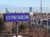 IBEW Local 103 billboard in Boston today taunts with one word: COWARDS