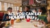 Golden Corral and VIA have a family remind us it's an all you can eat holiday buffet.