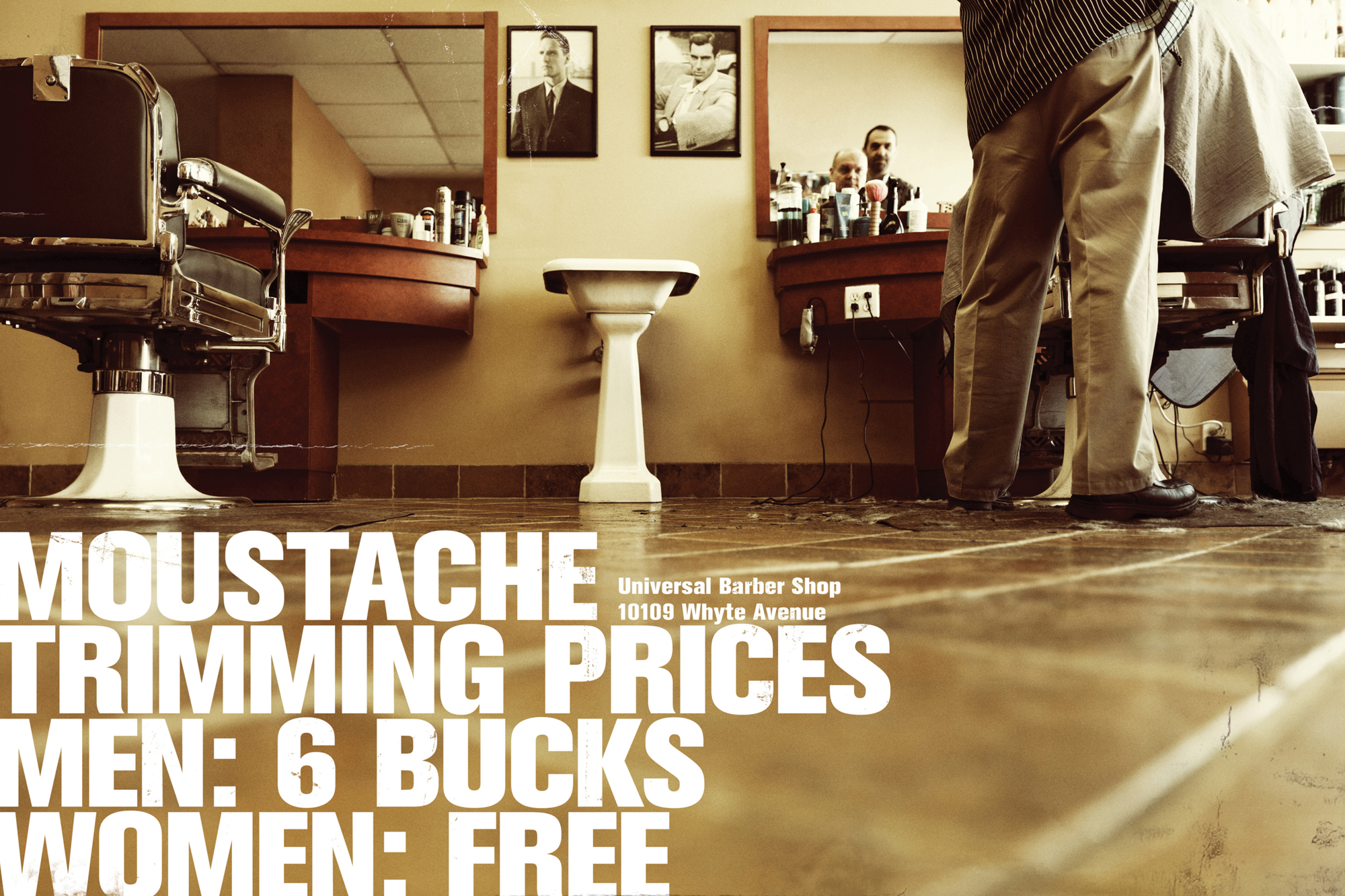 Moustache trimming prices: men 6 bucks. Women: free