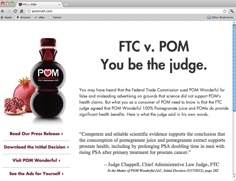 POM Wonderful: Not So Wonderful After All, Says the FTC