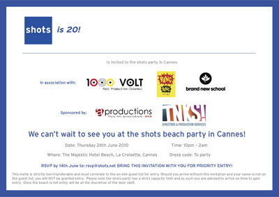 shots Magazine is 20 Cannes Party is 24 June