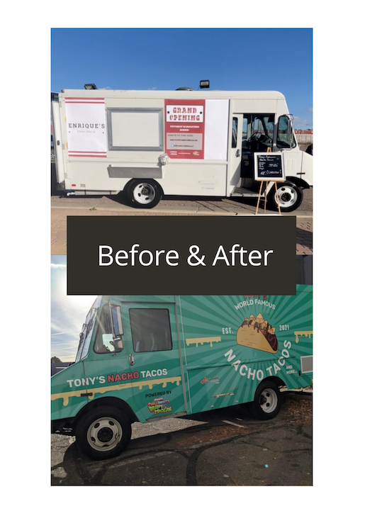 Before & After Image of Tony's Nacho Tacos Truck Vehicle Wrap by SpeedPro