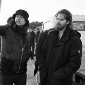 Åkerlund on the Netflix set “Clark,” with Bill Skarsgård