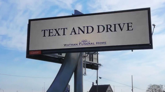Walthan Funeral home ‘Text and Drive’ billboard